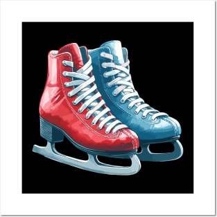 Red Blue Ice skating Boots Posters and Art